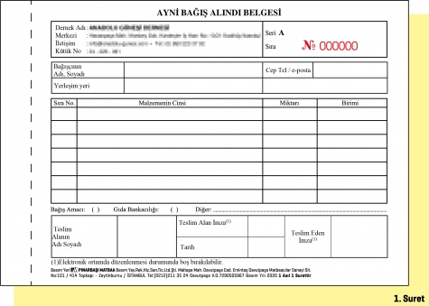 DERNEK AYNİ BAĞIŞ ALINDI BELGESİ
